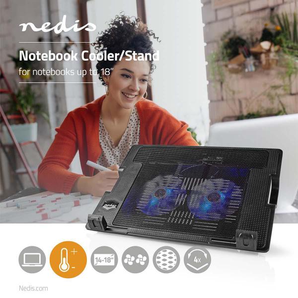 Notebook-Ständer | Anzahl Lüfter: 2 | Stromversorgung über USB | Anzahl Winkel: 4 | 18 " | 1200 U/min | LED