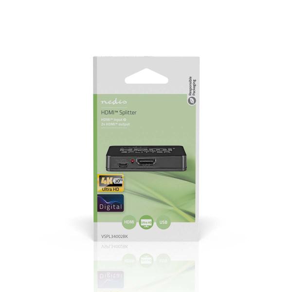 HDMI ? Splitter | 2-Port port(s) | HDMI? Eingang | 2x HDMI? Ausgang | 4K@30Hz | 2.25 Gbps | ABS / PVC | Schwarz