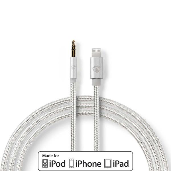 ARDEBO.de - Lightning-Adapter | Apple Lightning 8-Pin | 3.5 mm Stecker | Vergoldet | 1.00 m | Rund | Nylon