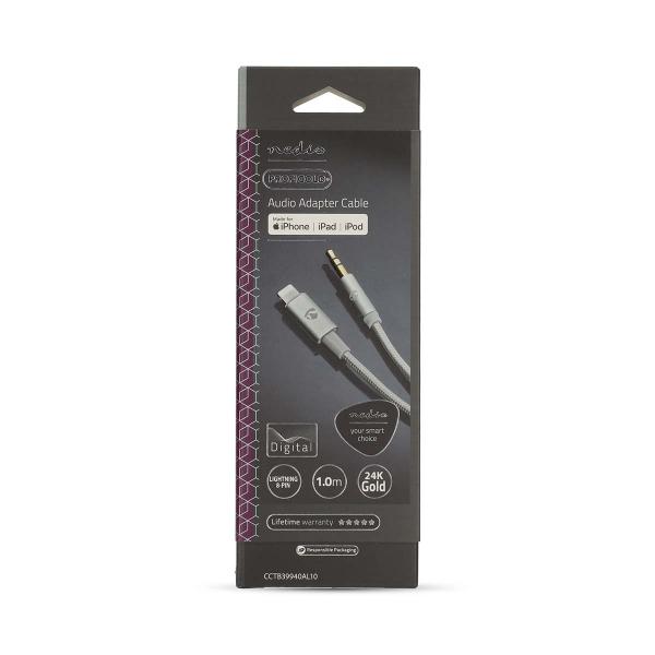 Lightning-Adapter | Apple Lightning 8-Pin | 3.5 mm Stecker | Vergoldet | 1.00 m | Rund | Nylon