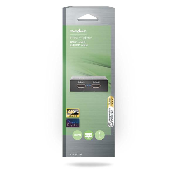 HDMI ? Splitter | 2-Port port(s) | HDMI? Eingang | 2x HDMI? Ausgang | 4K@60Hz | 18 Gbps | Metall | Anthrazit