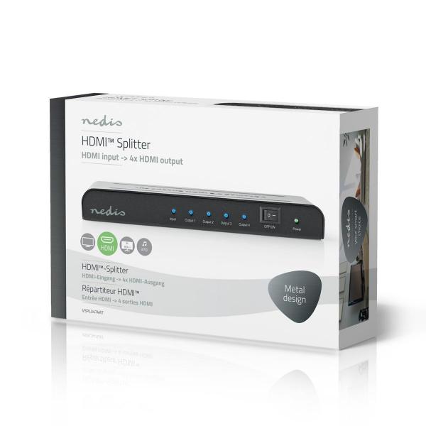 HDMI ? Splitter | 4-Port port(s) | HDMI? Eingang | 4x HDMI? Ausgang | 4K@60Hz | 18 Gbps | Metall | Anthrazit