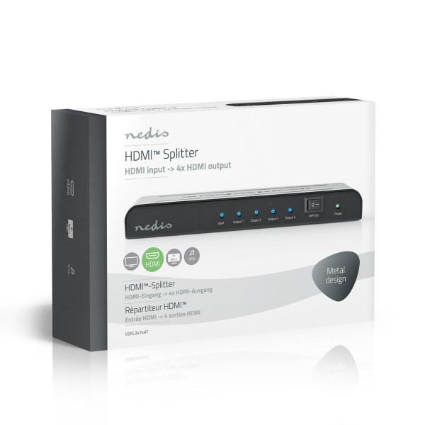 HDMI ? Splitter | 4-Port port(s) | HDMI? Eingang | 4x HDMI? Ausgang | 4K@60Hz | 18 Gbps | Metall | Anthrazit