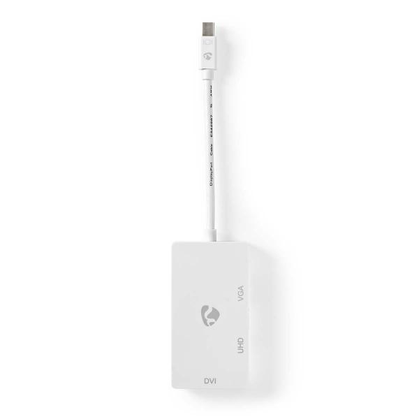 ARDEBO.de - Displayport-Adapter | Mini DisplayPort Stecker | DVI-D 24+1-Pin Buchse / HDMI? Ausgang / VGA Buchse | 4K@60Hz | Vernickelt | Schaltbar | 0.20 m | Rund | ABS | ABS | Weiss | Blister