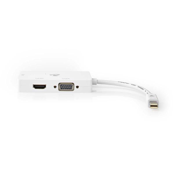Displayport-Adapter | Mini DisplayPort Stecker | DVI-D 24+1-Pin Buchse / HDMI? Ausgang / VGA Buchse | 4K@60Hz | Vernickelt | Schaltbar | 0.20 m | Rund | ABS | ABS | Weiss | Blister