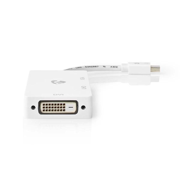 Displayport-Adapter | Mini DisplayPort Stecker | DVI-D 24+1-Pin Buchse / HDMI? Ausgang / VGA Buchse | 4K@60Hz | Vernickelt | Schaltbar | 0.20 m | Rund | ABS | ABS | Weiss | Blister