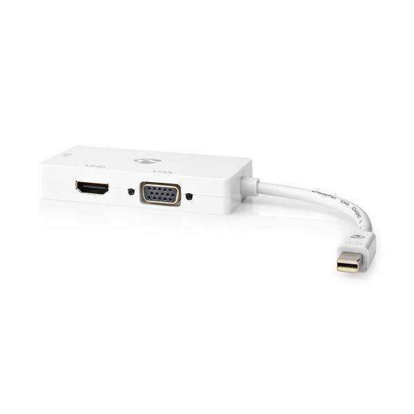 Displayport-Adapter | Mini DisplayPort Stecker | DVI-D 24+1-Pin Buchse / HDMI? Ausgang / VGA Buchse | 4K@60Hz | Vernickelt | Schaltbar | 0.20 m | Rund | ABS | ABS | Weiss | Blister