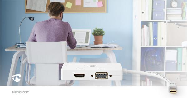 Displayport-Adapter | Mini DisplayPort Stecker | DVI-D 24+1-Pin Buchse / HDMI? Ausgang / VGA Buchse | 4K@60Hz | Vernickelt | Schaltbar | 0.20 m | Rund | ABS | ABS | Weiss | Blister