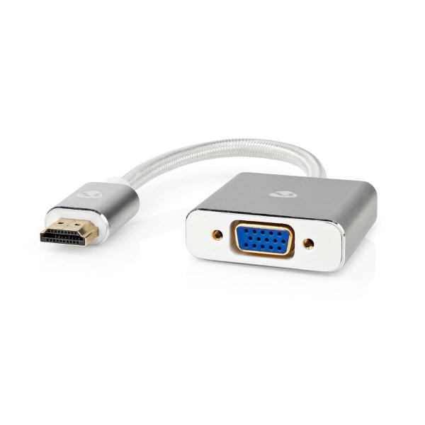 ARDEBO.de - VGA-Adapter | HDMI? Stecker | VGA Buchse | Vergoldet | Gerade | Aluminium | Silber | Verpackung mit Sichtfenster