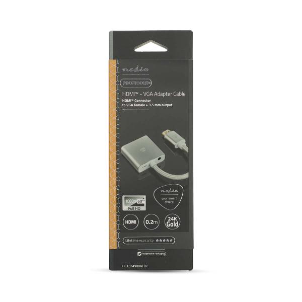 ARDEBO.de - VGA-Adapter | HDMI? Stecker | VGA Buchse | Vergoldet | Gerade | Aluminium / Stoff | Silber | Verpackung mit Sichtfenster