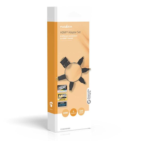 HDMI? -Adapter | DisplayPort Stecker / DVI-D 24+1-Pin Stecker / HDMI? Micro Stecker / HDMI? Mini Stecker / Mini DisplayPort Stecker / USB-C? Stecker | HDMI? Ausgang | Vergoldet | Gerade | PVC | Schwarz | 1 Stück | Box