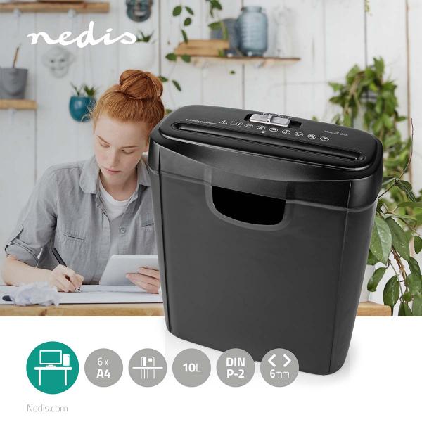 Aktenvernichter | Streifenschnitt | 6x A4-Seiten | 10 l | Sicherheitsnorm: DIN 2 | 190 W | Schwarz