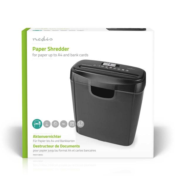 Aktenvernichter | Streifenschnitt | 6x A4-Seiten | 10 l | Sicherheitsnorm: DIN 2 | 190 W | Schwarz