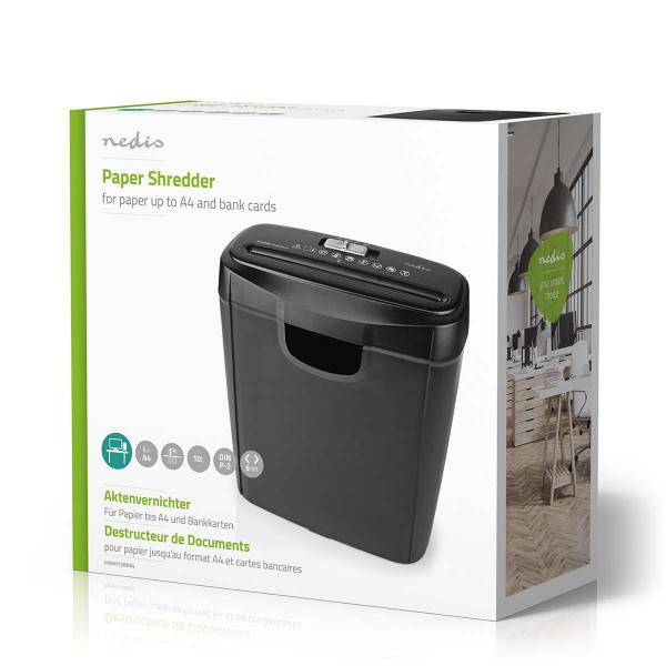 Aktenvernichter | Streifenschnitt | 6x A4-Seiten | 10 l | Sicherheitsnorm: DIN 2 | 190 W | Schwarz