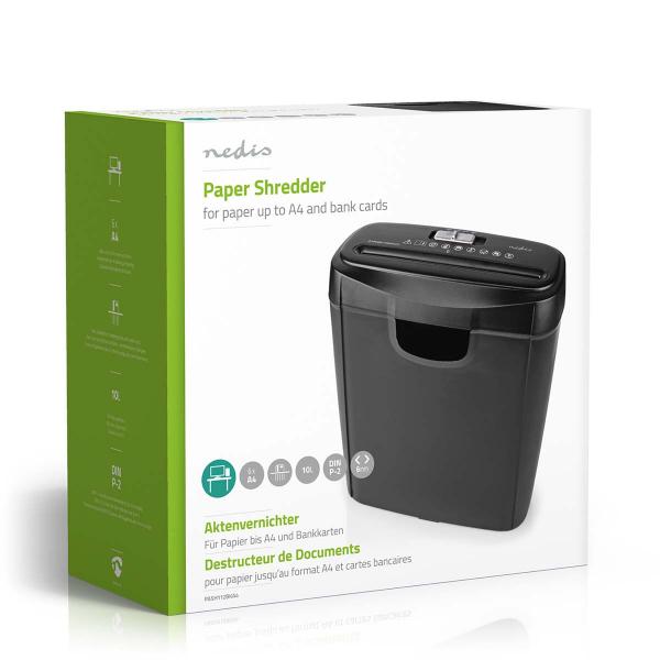 Aktenvernichter | Streifenschnitt | 6x A4-Seiten | 10 l | Sicherheitsnorm: DIN 2 | 190 W | Schwarz