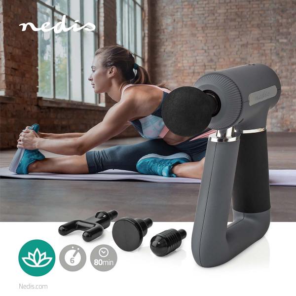 Sport-Massagepistole | Batteriebetrieben | N/A | Wiederaufladbar | 6 Massagemodi | USB Kabel | Grau