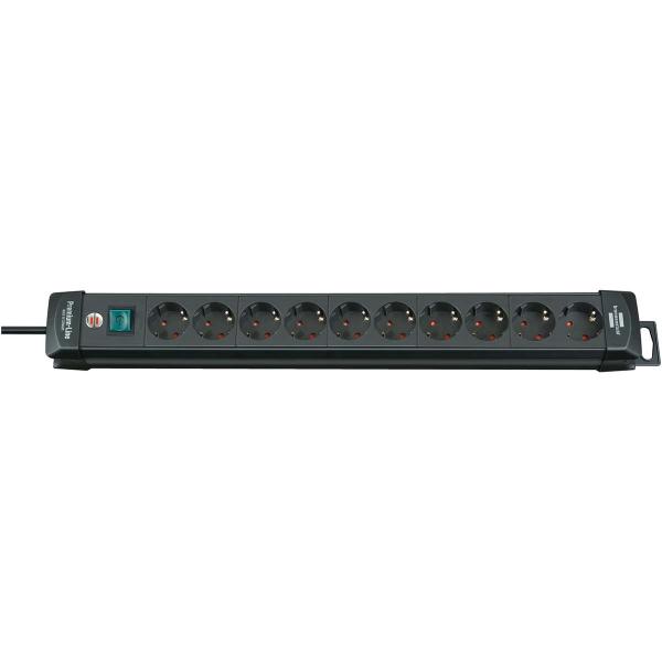 ARDEBO.de - Verlängerungsbuchse Premium-Line 10-fach 3.00 m Schwarz - Schutzkontakt TYPE F