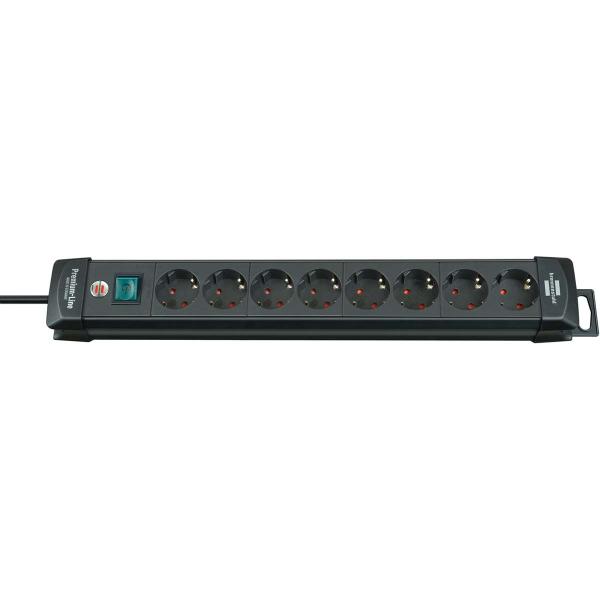 ARDEBO.de - Verlängerungsbuchse Premium-Line 8-fach 3.00 m Schwarz - Schutzkontakt TYPE F