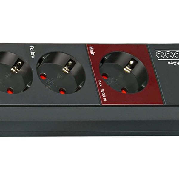 Secure-Tec, 6-fach Steckdosenleiste mit Überspannungsschutz und Main-Follow-Funktion (3m Kabel und Schalter) TYPE F