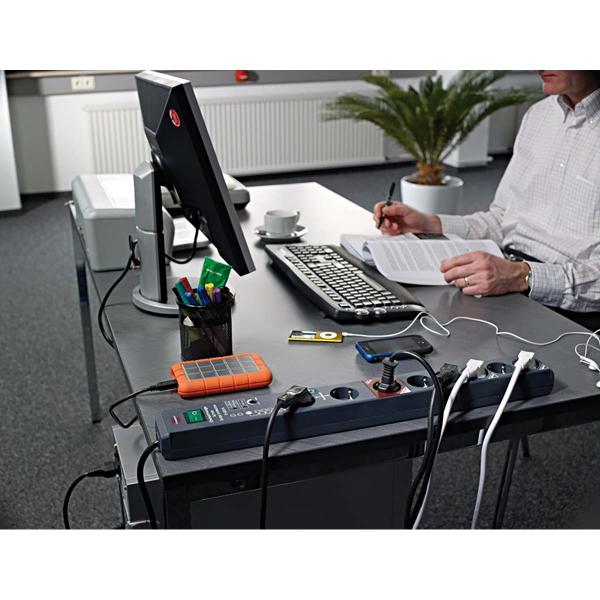 Secure-Tec, 6-fach Steckdosenleiste mit Überspannungsschutz und Main-Follow-Funktion (3m Kabel und Schalter) TYPE F