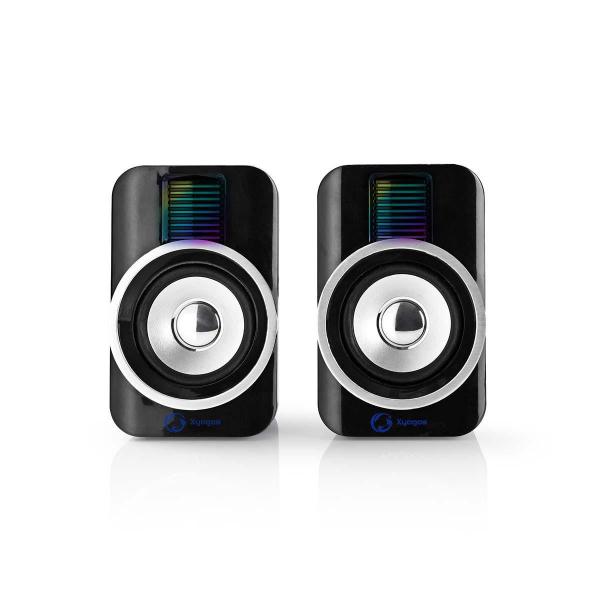 ARDEBO.de - Gaming-Lautsprecher | Lautsprecherkanäle: 2.0 | Stromversorgung über USB | 3.5 mm Stecker | 30 W | RGB | Lautstärke-Regler