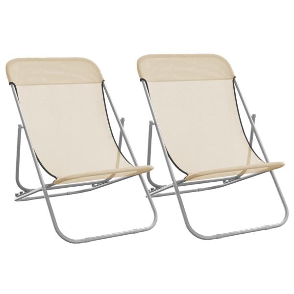 Strandstühle 2 Stk. Creme Textilene & Pulverbeschichteter Stahl