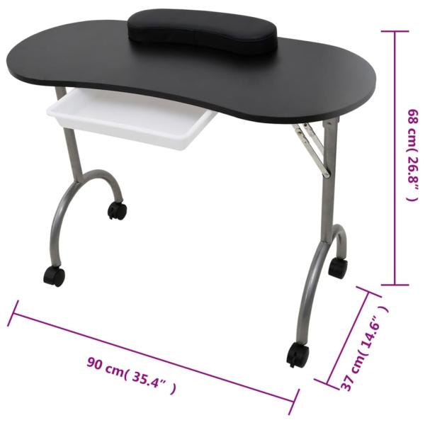 Klappbarer Maniküre-Tisch mit Rollen Schwarz