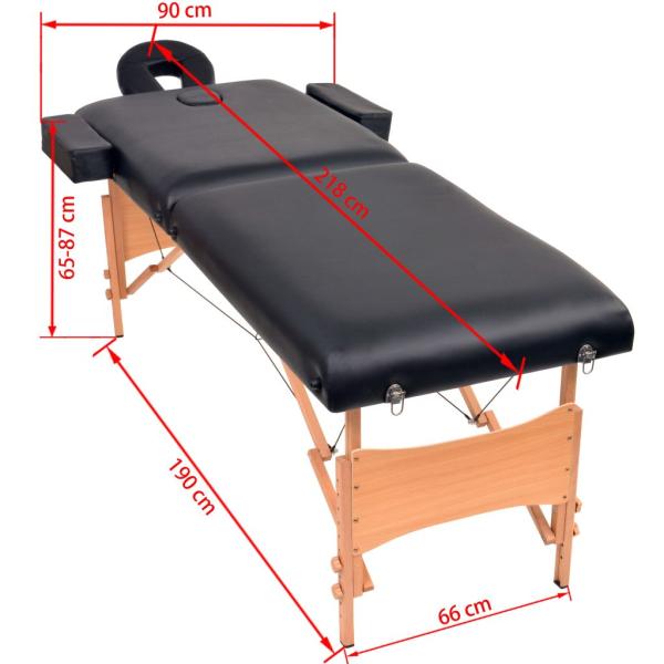 Massageliege 2-Zonen mit Hocker Klappbar 10 cm Sitz Schwarz