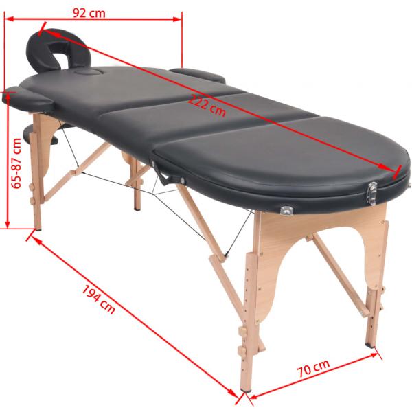 Massageliege Klappbar 4 cm Polsterung 2 Nackenrollen Schwarz