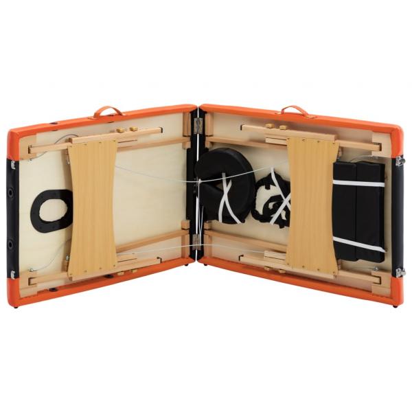  Massageliege Klappbar 2-Zonen Holzgestell Schwarz und Orange