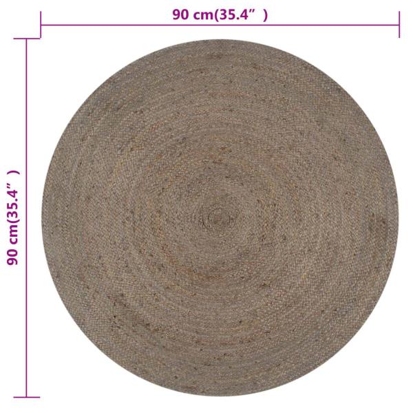  Teppich Handgefertigt Jute Rund 90 cm Grau