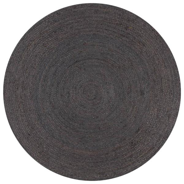  Teppich Handgefertigt Jute Rund 90 cm Dunkelgrau