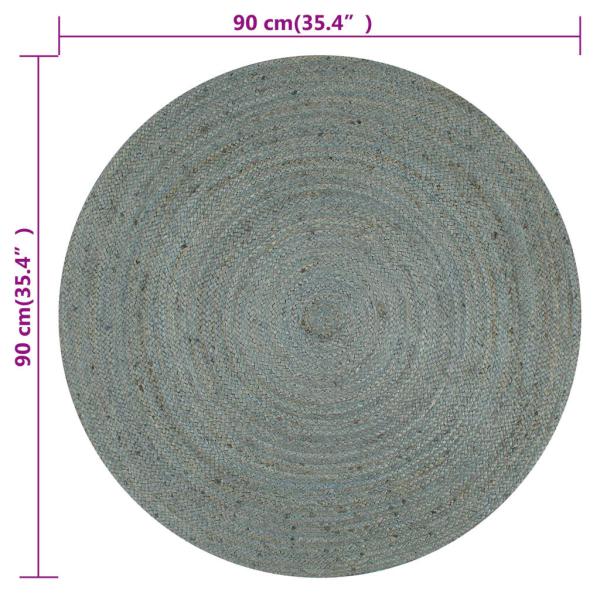  Teppich Handgefertigt Jute Rund 90 cm Olivgrün