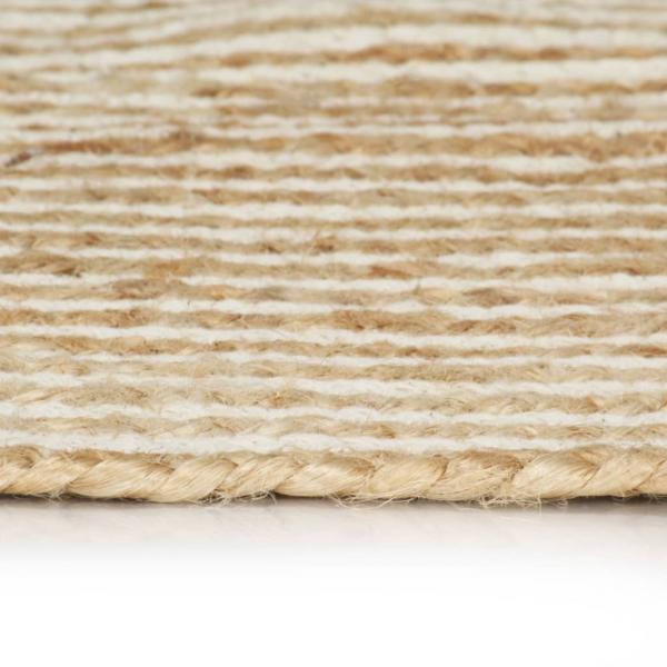 Teppich Handgefertigt Jute mit Spiralen-Design Weiß 90 cm