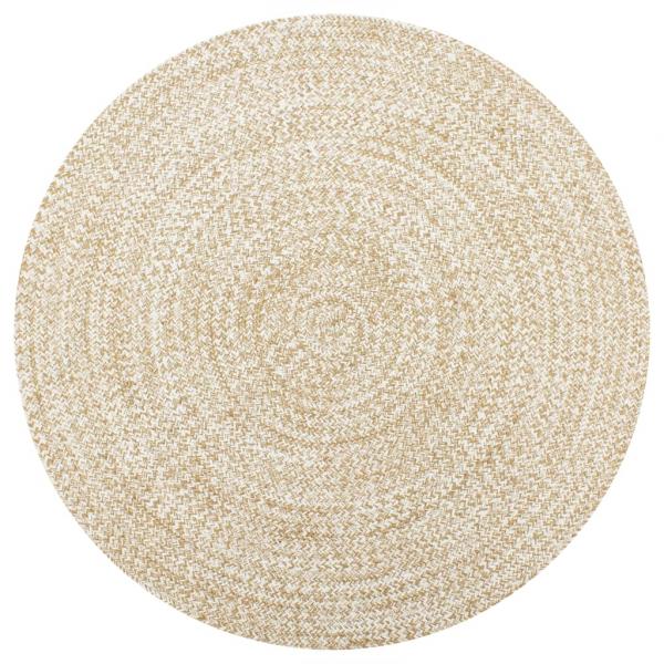 ARDEBO.de - Teppich Handgefertigt Jute Weiß und Natur 90 cm