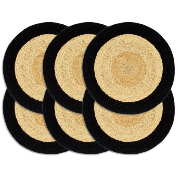 ARDEBO.de - Tischsets 6 Stk. Natur und Schwarz 38 cm Jute und Baumwolle