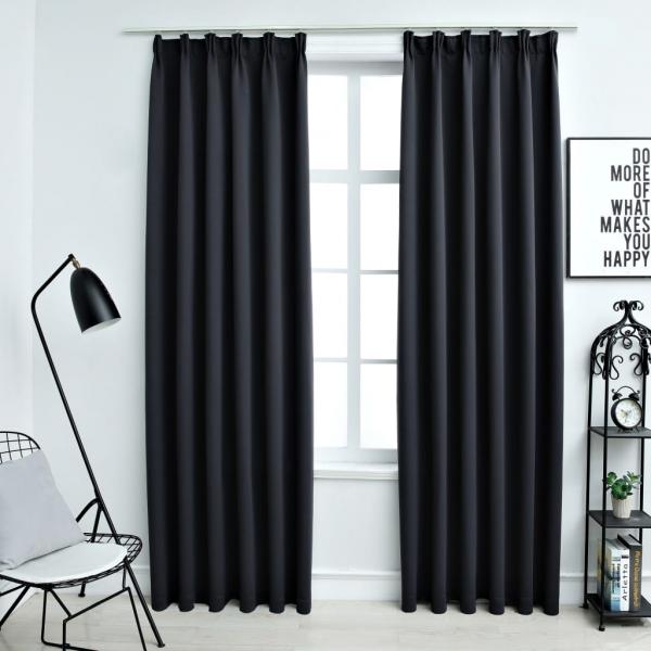 Verdunkelungsvorhänge mit Haken 2 Stk. Schwarz 140x245cm