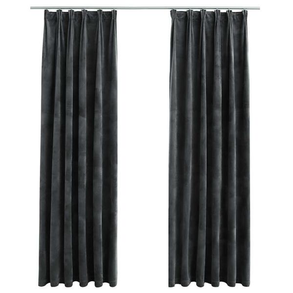 Verdunkelungsvorhänge mit Haken 2 Stk. Samt Anthrazit 140x225cm