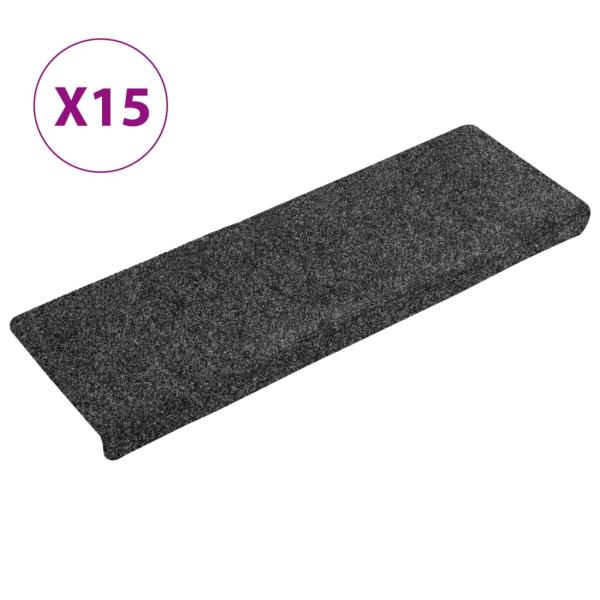 Treppenmatten 15 Stk. Nadelvlies 65x21x4 cm Grau