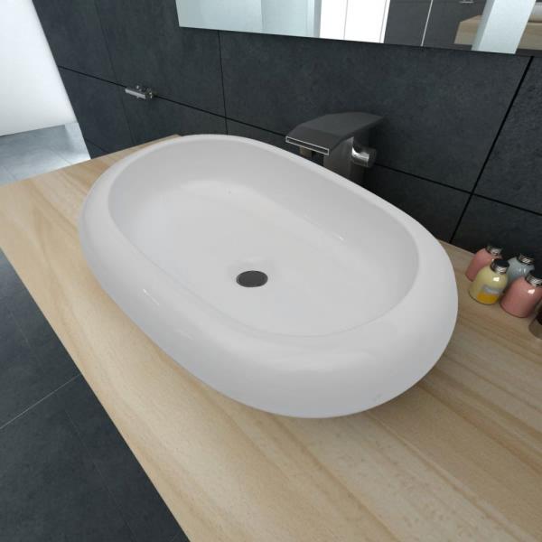 ARDEBO.de - Keramik Waschtisch Waschbecken Oval Weiß 63 x 42 cm