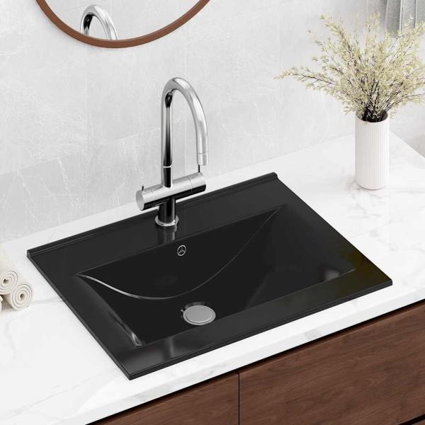 Luxus-Waschbecken Keramik Rechteckig Schwarz mit Hahnloch 60x46 cm