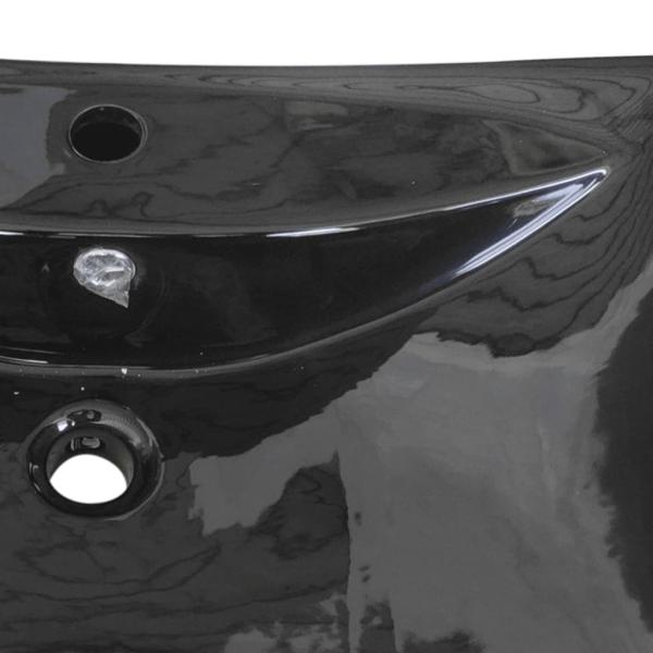 Luxuriöses Keramik-Waschbecken rechteckig mit Überlauf & Hahnloch schwarz 