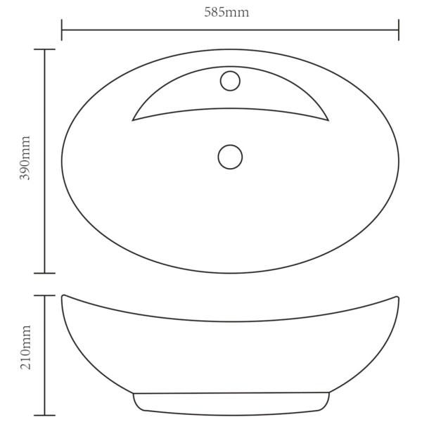 Keramik Waschbecken Hahnloch/Überlaufloch schwarz oval