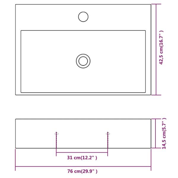 Waschbecken mit Hahnloch Keramik Weiß 76x42,5x14,5 cm