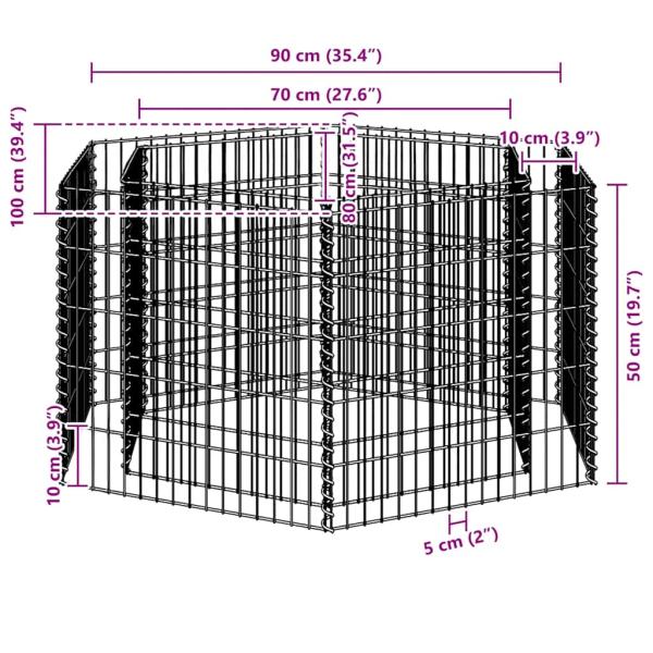 Sechseckiges Gabionen-Hochbeet 100×90×50 cm
