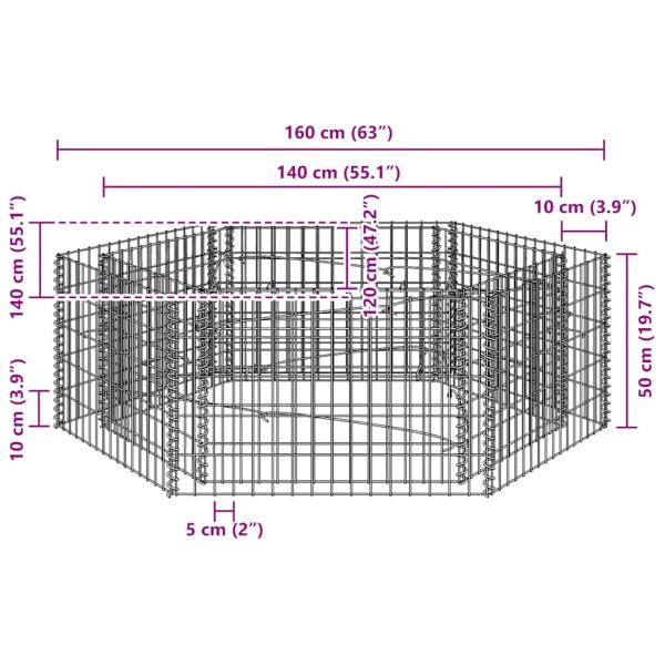 Sechseckiges Gabionen-Hochbeet 160×140×50 cm