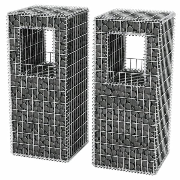 Gabionenkorb Pfosten/Pflanzkasten 2 Stk. Stahl 50×50×120 cm