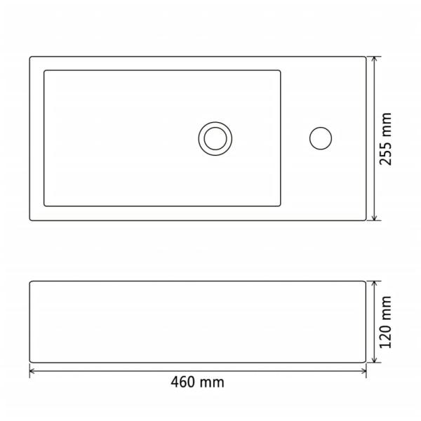 Waschbecken Rechteckig + Hahnloch Keramik Schwarz 46x25,5x12 cm