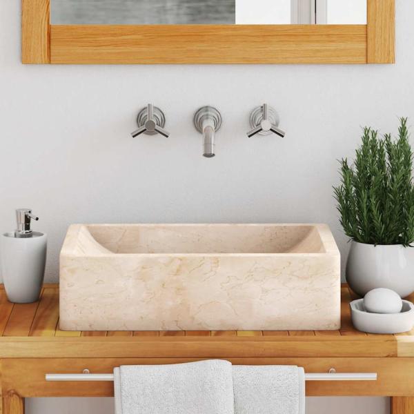 Waschbecken 45x30x12 cm Marmor Hochglanz-Creme