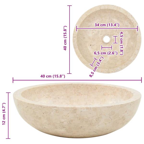 Waschbecken 40x12 cm Marmor Creme